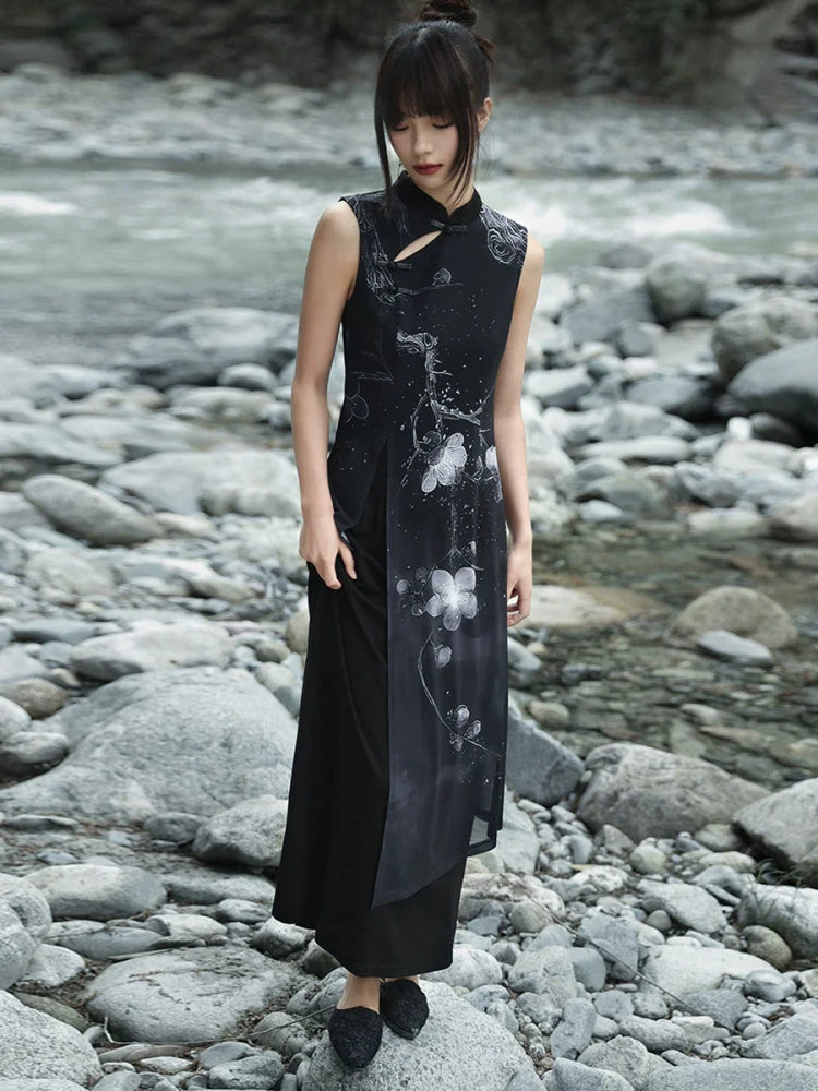 New Chinese Style Stand-Up Collar Cheongsam Dress