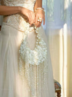 Pearl Fringe Floral Crescent Bag