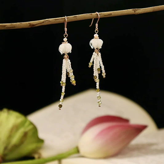 Silver Lilies Chinese Style Earrings