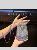 Rhinestone-Embellished Drawstring Bucket Bag