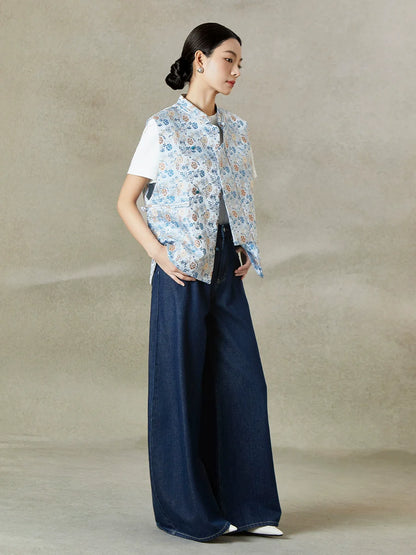 Porcelain - New Chinese Style Jacquard Women Vest