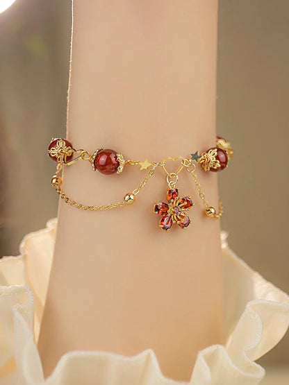 Five-Petal Flower Red Agate Bracelet