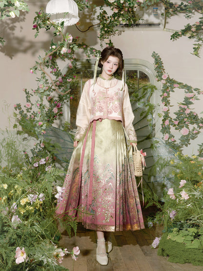 Burning Peach Blossom 桃花灼灼 - Ming Dynasty Mamianqun Modern Hanfu for Spring (Preorder)