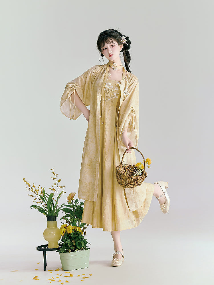 Spring Reflection 春映 - Modern Hanfu Slip Dress Cardigan Set