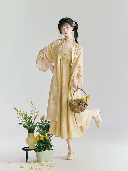 Spring Reflection 春映 - Modern Hanfu Slip Dress Cardigan Set