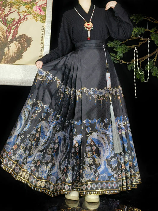 Sapphire Phoenix - New Chinese Style Ming Dynasty Hanfu Matching Set