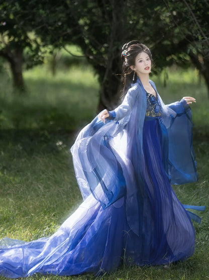 Illusory Butterfly 蓝蝶 - Tang Dynasty Style Hanfu Dress Heziqun