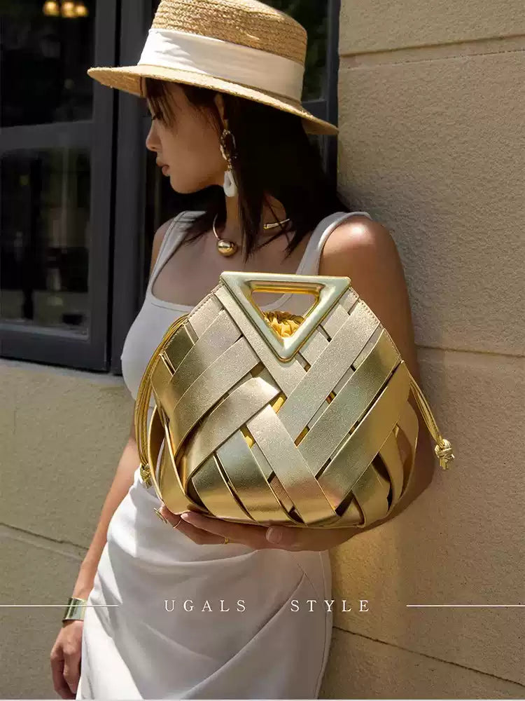 Vintage Woven Lattice Bucket Bag