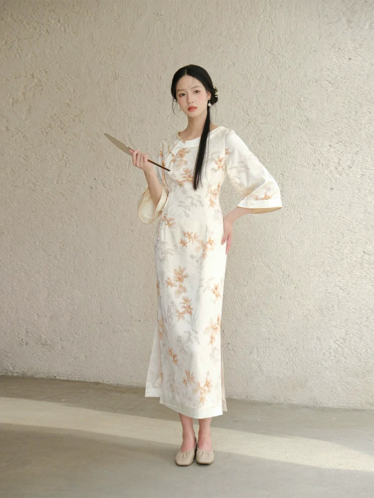 Orange Blossoms - New Chinese Style Cheongsam Dress (Preorder)