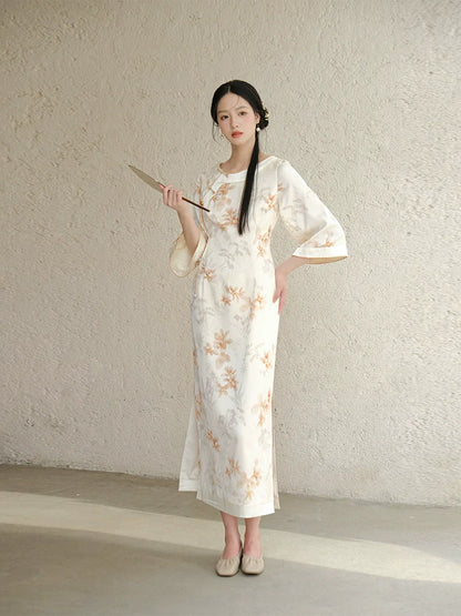 Orange Blossoms - New Chinese Style Cheongsam Dress (Preorder)