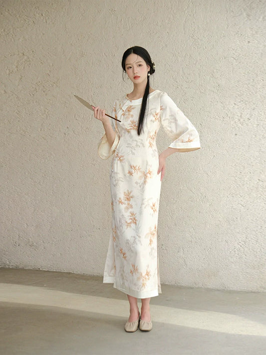 Orange Blossoms - New Chinese Style Cheongsam Dress (Preorder)