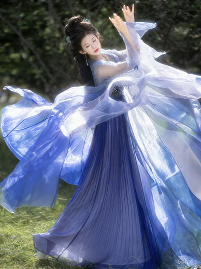 Illusory Butterfly 蓝蝶 - Tang Dynasty Style Hanfu Dress Heziqun