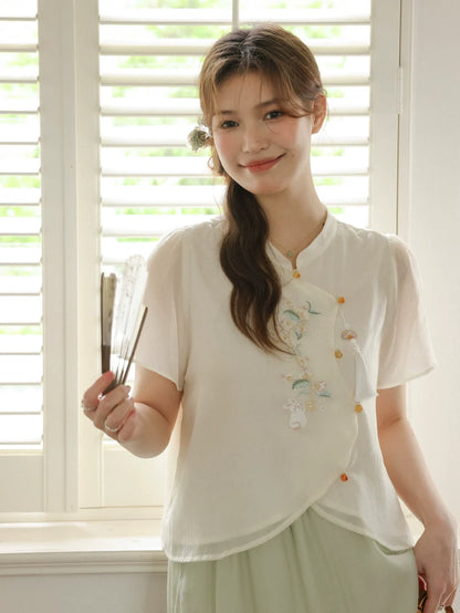 Pear Falling 梨落轻舟 - New Chinese Style Cheongsam Matching Set