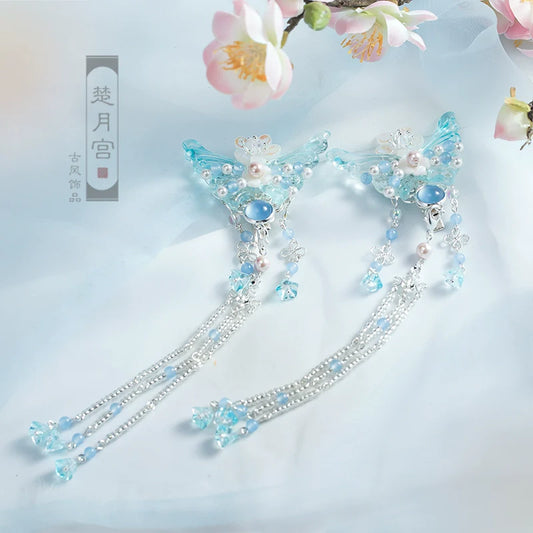 Hair Clips: Aquamarine Butterflies