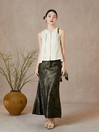 Lixia - New Chinese Style Jacquard Women Vest