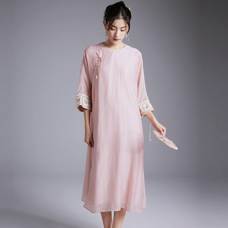 Blush - Tencel Loose Cheongsam Dress