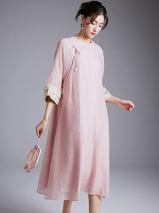 Blush - Tencel Loose Cheongsam Dress