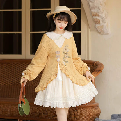 Qi Lolita Ming Dynasty Hanfu Cottage Inspired Outfit, Sunflower