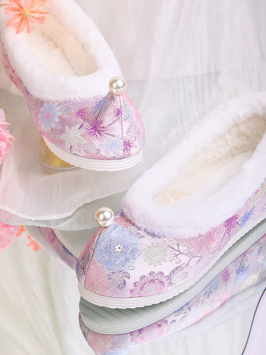 Gianna - Chinese Style Brocade Furry Shoes