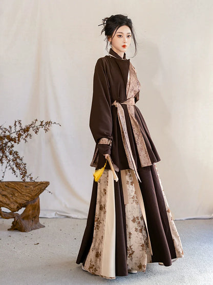 Tang Dynasty Hanfu Inspired Reversible Robe, Trench Coat, Autumn Mountain 秋山