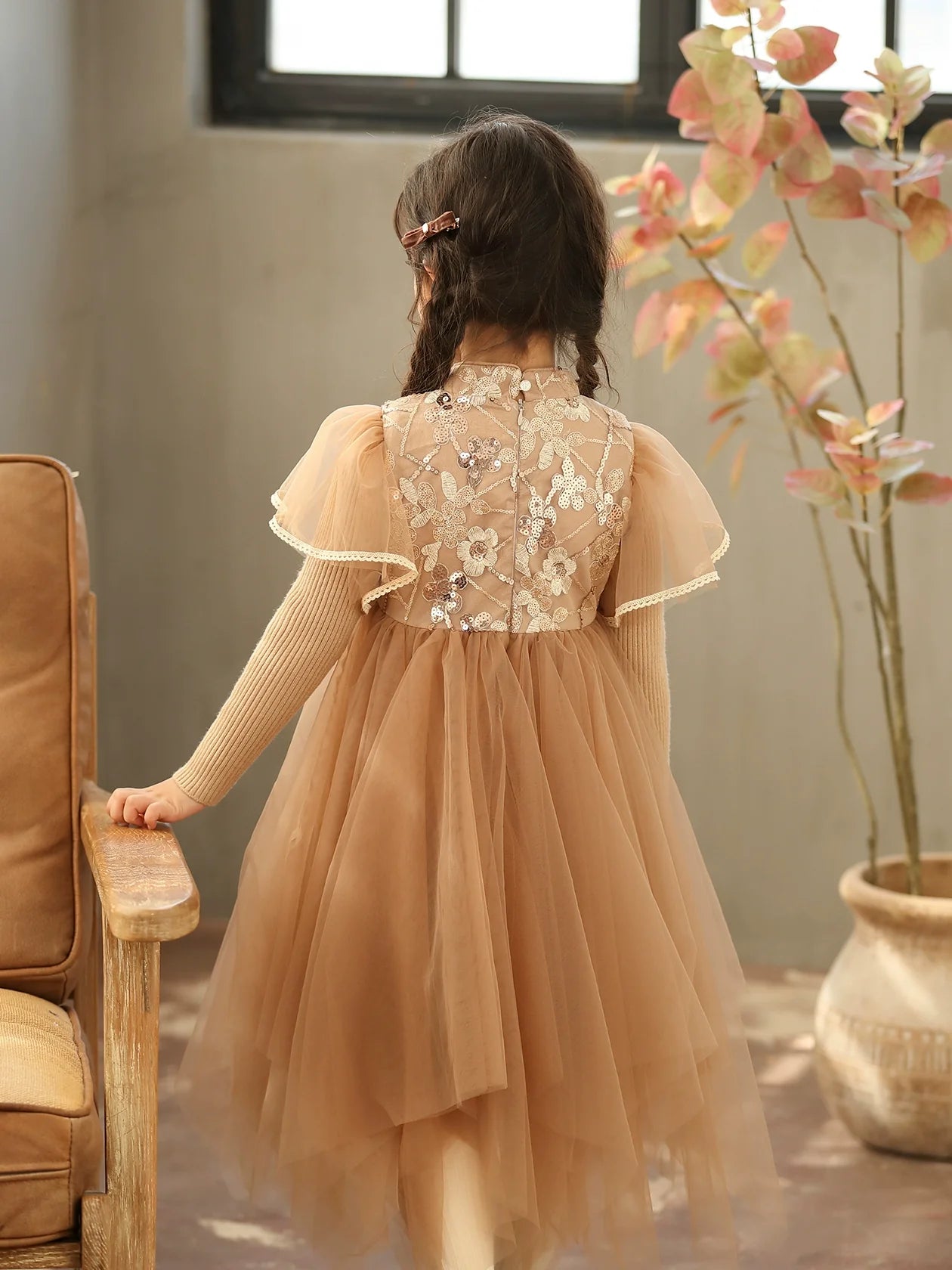 Latte - New Chinese Style Cheongsam for Girls