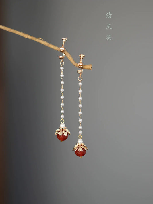 Beaded Pearls Chinese Style Earrings