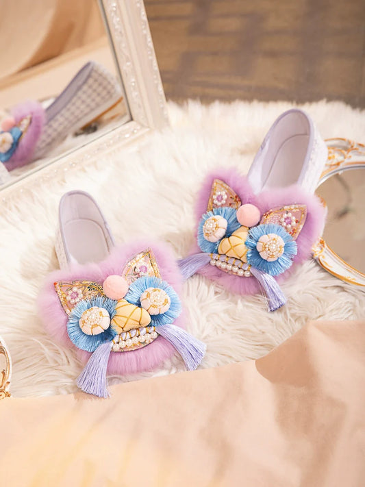 Rosy Lions - Traditional Chinese Lion Slip-On Shoes