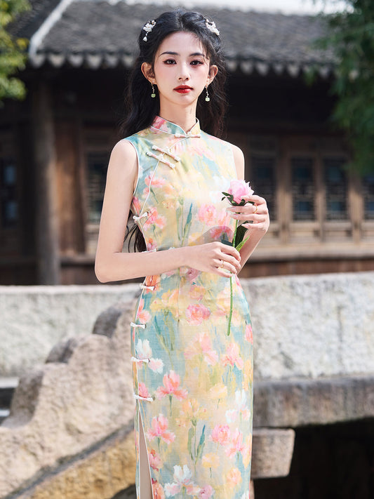 Huayi 花逸 - Sleeveless Retro Floral Long Cheongsam