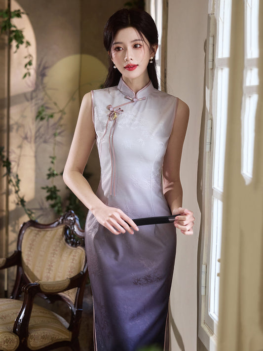 Lilac Mint - Sleeveless Purple Midi Cheongsam