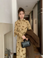 Vintage Floral Tie-Neck Dress