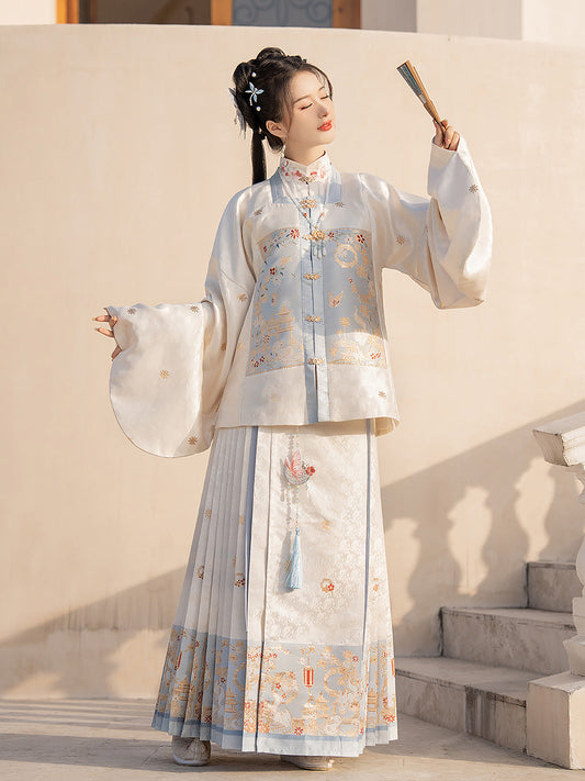 White Moon Pavilion 白月亭 - Pipa Sleeve Top & Mamianqun Ming Dynasty Hanfu Set