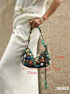 Colorful Stone Silk Satin Dumpling Clutch Bag