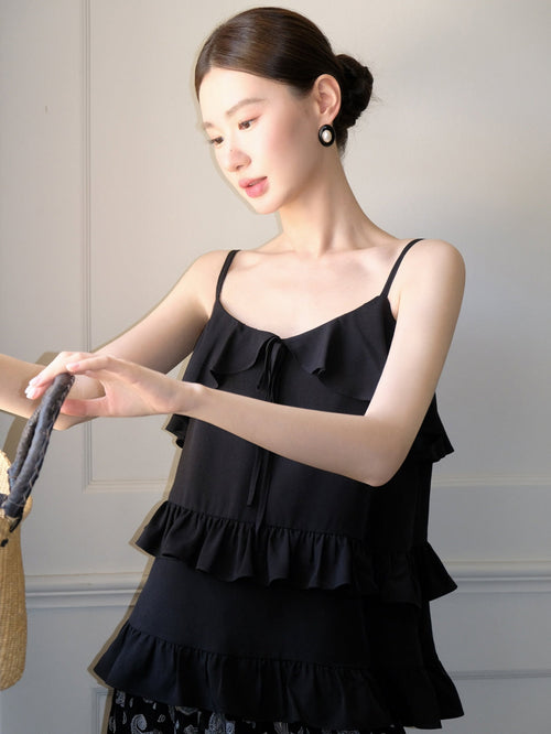 Black Ruffle Camisole & Paisley Maxi Skirt