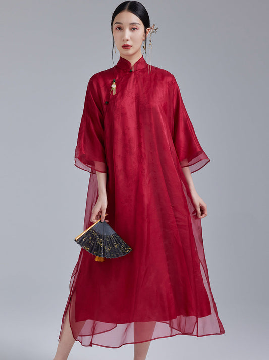 Ruby - 100% Silk Organza Loose Cheongsam Dress