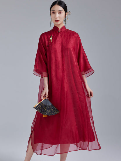Ruby - 100% Silk Organza Loose Cheongsam Dress