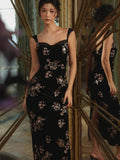 Black Velvet Sequin Floral Dress