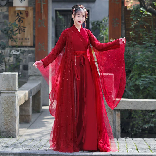 WJNS Dynasties Hanfu - Cross Collar Jiaoling Ruqun in Scarlett
