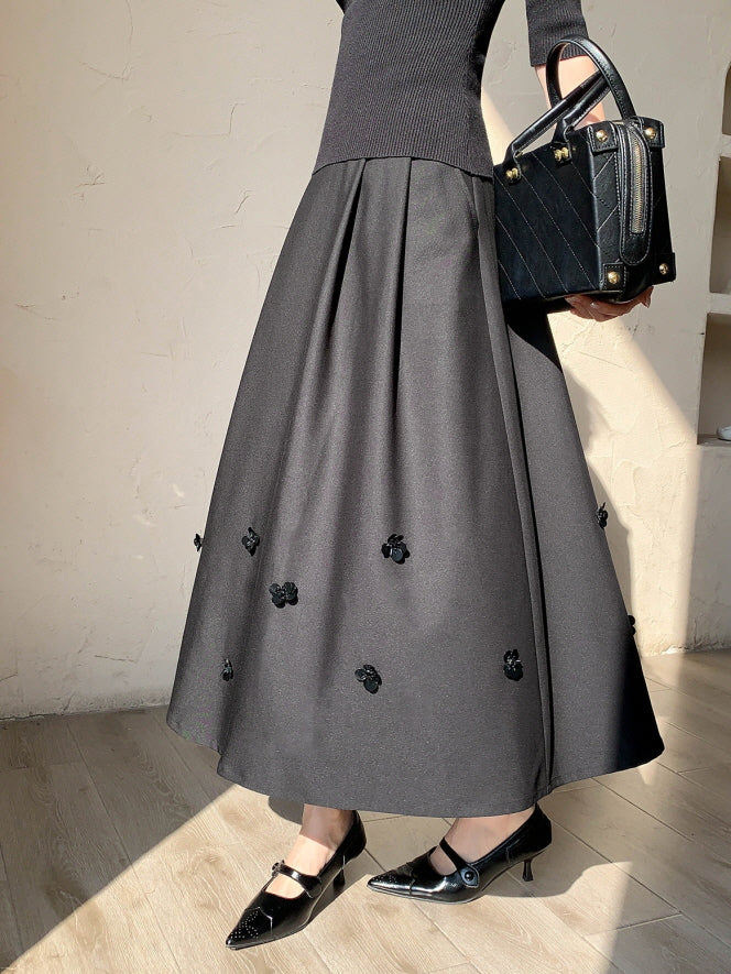 Black Vintage Floral Accent Skirt