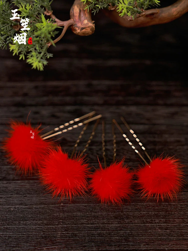 Hair Pins: Red Furballs