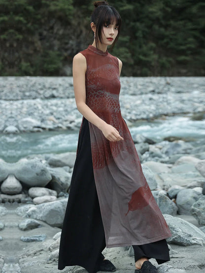 New Chinese Style Summer Slit See-Through Mesh Dress