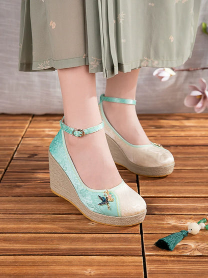 Delilah - Wedge Heels Embroidered Cheongsam Shoes