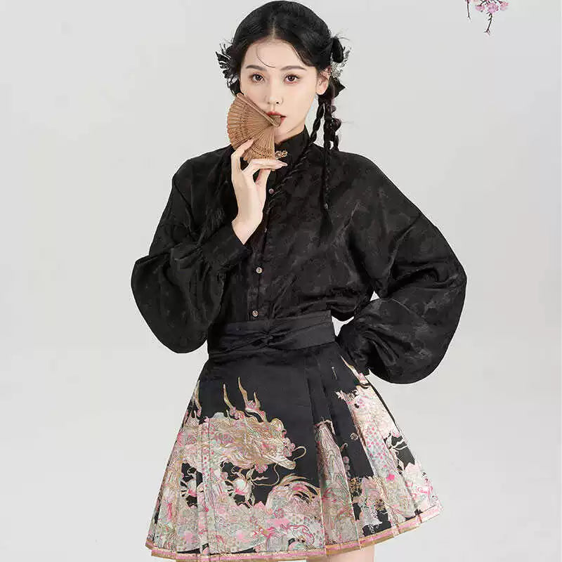 Ming Dynasty Modern Hanfu, Mamianqun, Peach Dragon 春山桃龙 (Preorder)