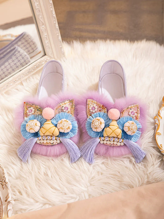 Rosy Lions - Traditional Chinese Lion Slip-On Shoes