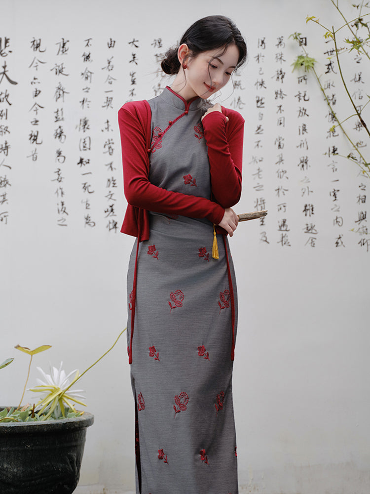 Silver Ragwort - Sleeveless Long Retro Hong Kong Style Cheongsam