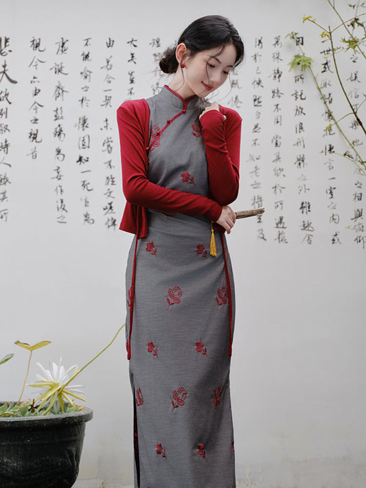 Silver Ragwort - Sleeveless Long Retro Hong Kong Style Cheongsam
