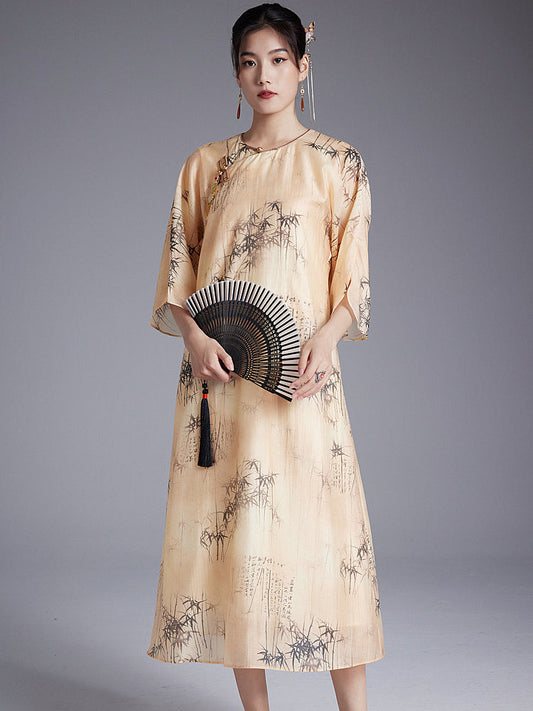 Shizhu 诗竹 - Tencel Print Loose Cheongsam Dress