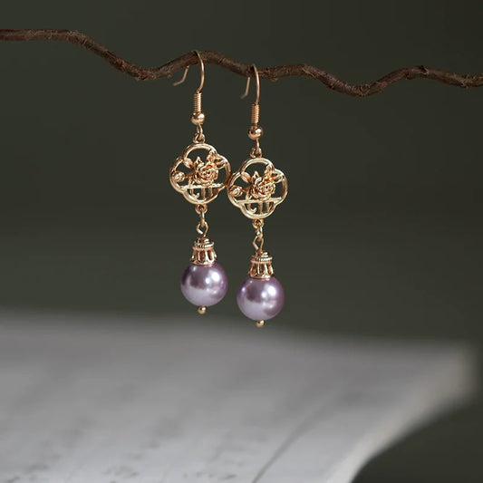 Lilac Pearls Chinese Style Earrings