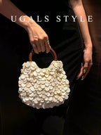 Handwoven Seashell Pearl Bucket Bag