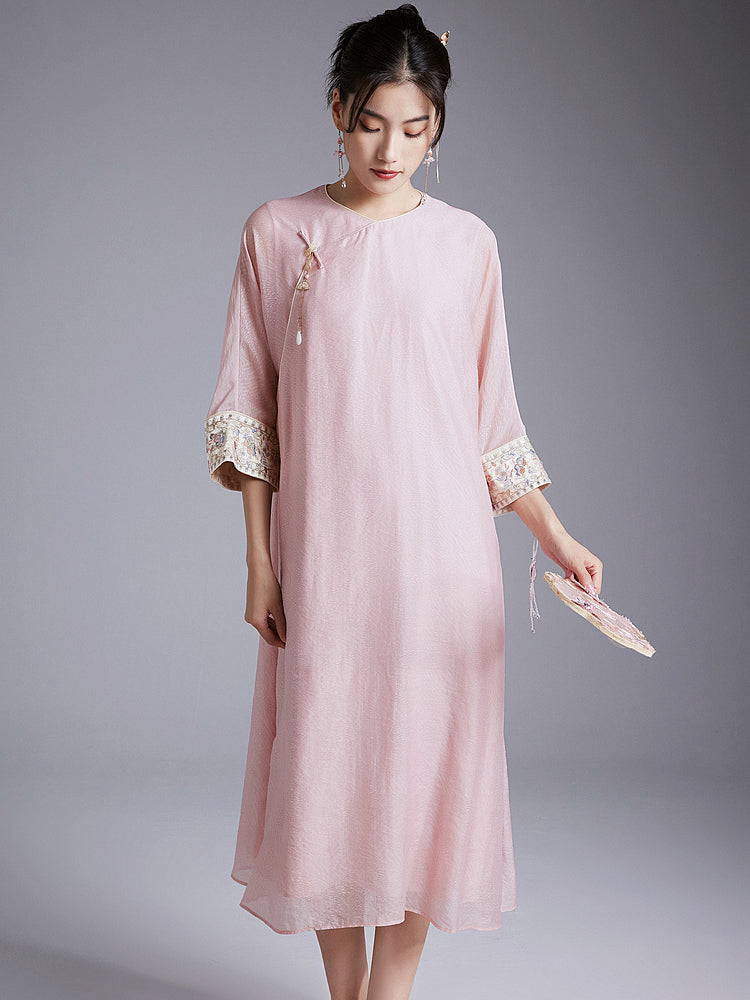 Blush - Tencel Loose Cheongsam Dress