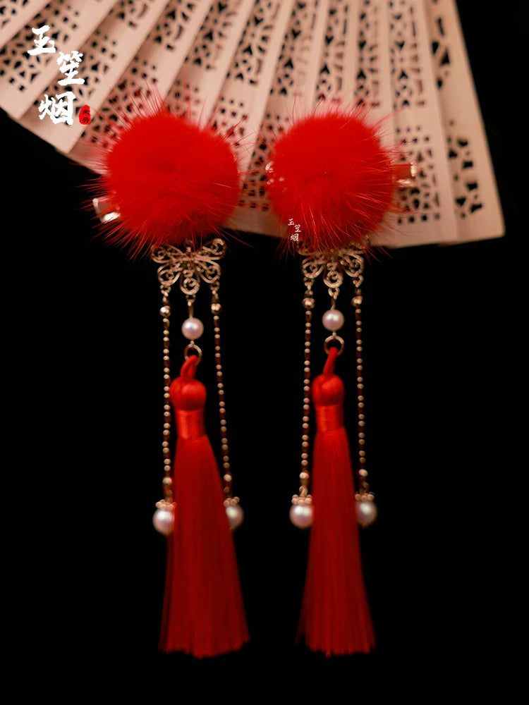 Hair Pins: Red Furballs